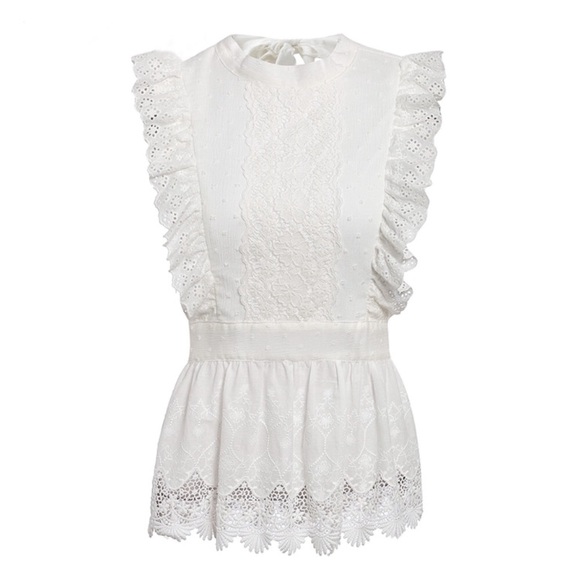 (Few left) Boho White lace backless sleeveless bow tie top - Picture 8 of 11